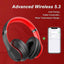 Wireless Bluetooth Headphones Over Ear 65H Playtime HiFi Stereo Headset with Microphone and 6EQ Modes Foldable Bluetooth V5.3 Headphones for Travel Computer Laptop(Black Red