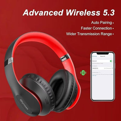 Wireless Bluetooth Headphones Over Ear 65H Playtime HiFi Stereo Headset with Microphone and 6EQ Modes Foldable Bluetooth V5.3 Headphones for Travel Computer Laptop(Black Red